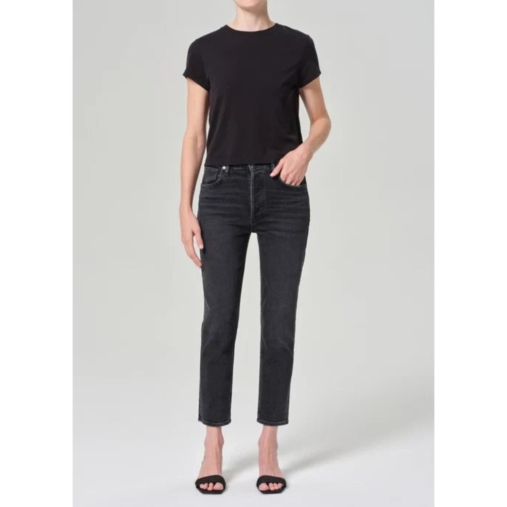 AGOLDE Riley Crop Straight Jeans Womens 32 Washed Black High Rise A056-1286